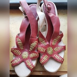 PIKOLINOS SANDIA Women's Leather Ratan Wedge Sandal Red 40 US 9 Rust Red Natural
